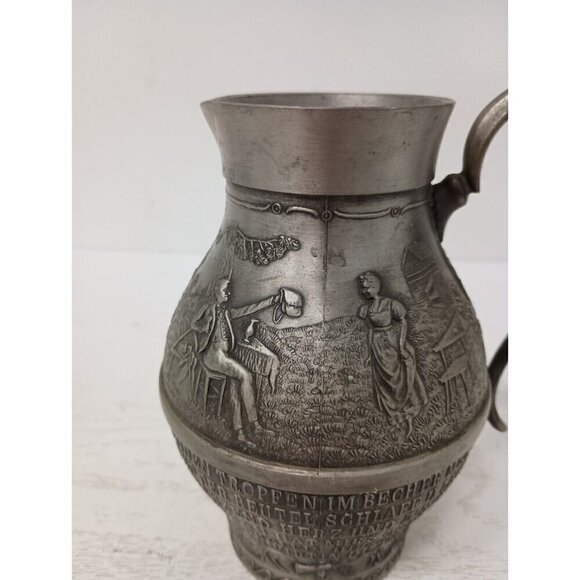 Vintage Frieling Zinn Germany Pewter Handled Pitcher Etched Design Victorian - Picture 3 of 13